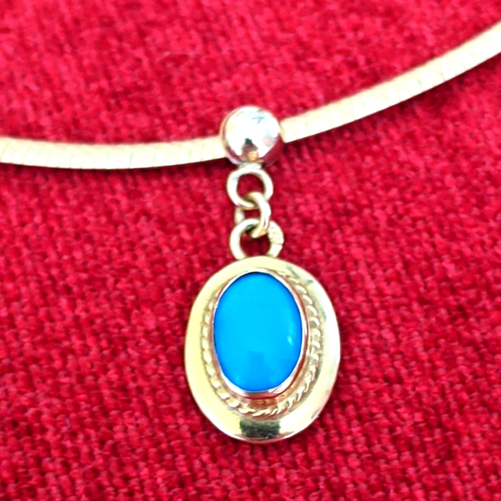 14K💛GOLD GORGEOUS OMEGA NECKLACE WITH HALLMARK SLEEPING BEAUTY TURQUOIS